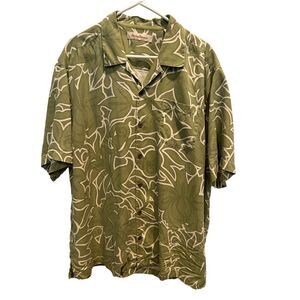 Tommy‎ Bahamas Hawaiian Shirt XL 100% Silk, Green with White Short Sleeve